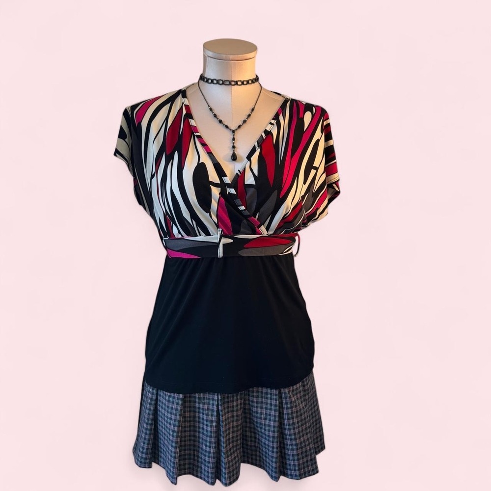 y2K Abstract Print Tie Waist Blouse